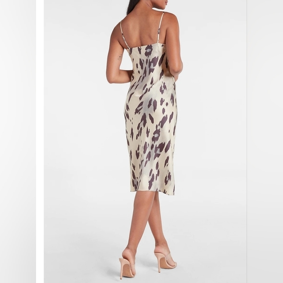Express Women's Leopard Print Satin Cowl Neck Slip Dress - Picture 6 of 11